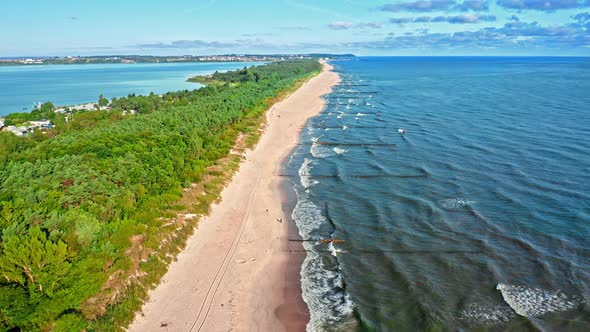Beach on peninsula Hel, aerial view of Poland