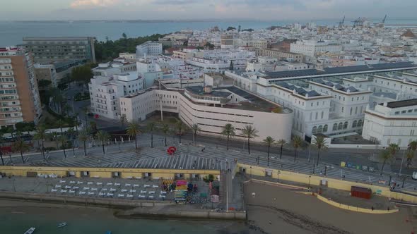 Drone is Flying Over the Shores of Cadiz Cityscape Architecture