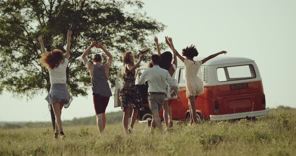 Group of Friends Chilling at Nature Spending a