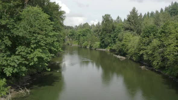 Aerial Flight Above Snoqualmie River Washington State   Drone Angle