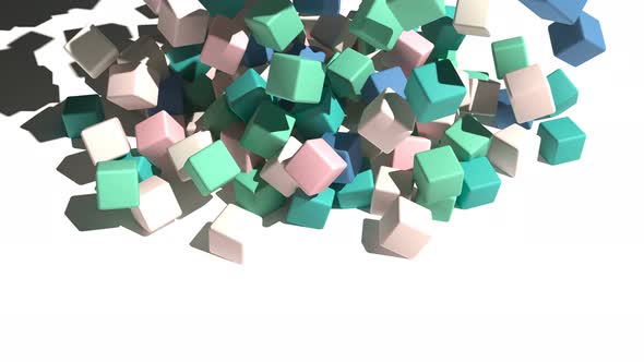 Colored Cubes Fall Into Heap Digital Design Concept Art Super Slow Motion 1000 Fps