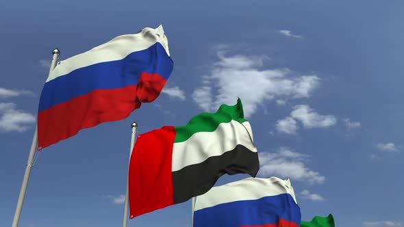 Flags of the UAE and Russia at International Meeting