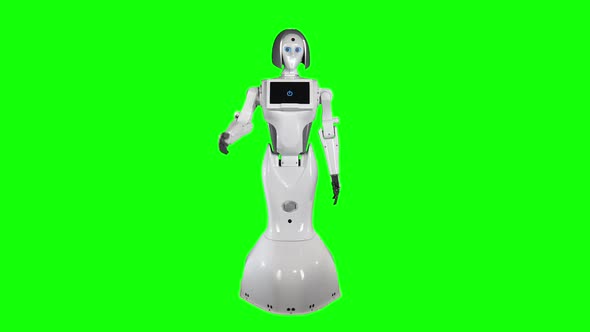 Robot Says Hello and Goodbye. Green Screen