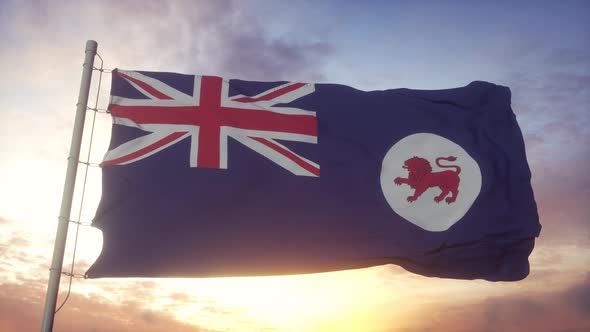 Tasmania State Flag Australia Waving in the Wind Sky and Sun Background