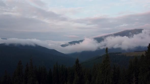 Mountain Landscape With Fog In Rarau Mountains, Romania