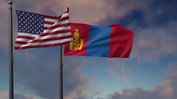 Mongolia Flag Waving Along With The National Flag Of The USA - 2K