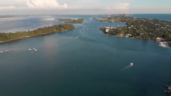 Aerial of Longboat Key Pass in Sarasota/Bradenton Florida area.  View of Longboat key and the beauti