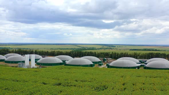 Production of biogas. Modern agricultural complex for biogas 