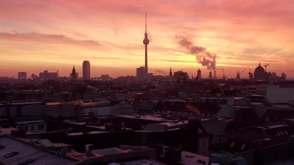 Berlin Beautiful Red Sunset or Sunrise Aerial