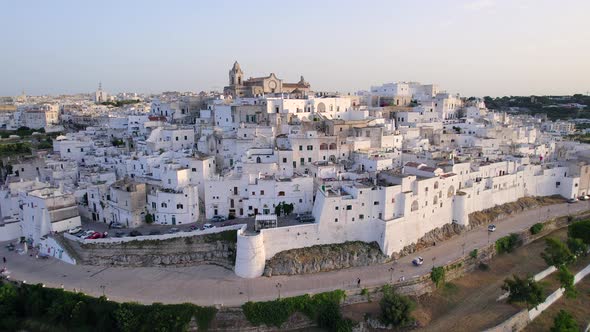 4K Aerial of Ostuni, 'the White Town' in Apulia, South of Italy.