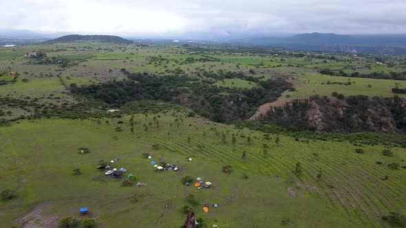 Aerial view of camping inside a Canyon in Hidalgo Mexico