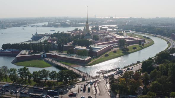 Static Aerial Footage of Peter and Paul Fortress in St