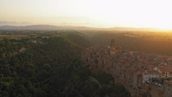 Aerial View Ancient Buildings During Sunset Pitiglianotuscany