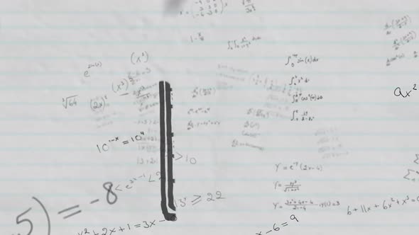 Computer server against mathematical equations on white lined paper