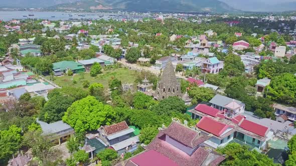 Drone Removes From Ancient Buddhist Temple Among City