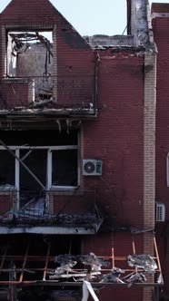 Vertical Video of a Building Bombed During the War in Makariv Ukraine