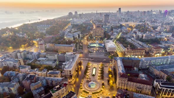 Aerial of Maydan Nezalezhnosti, the Central Square of Kiev