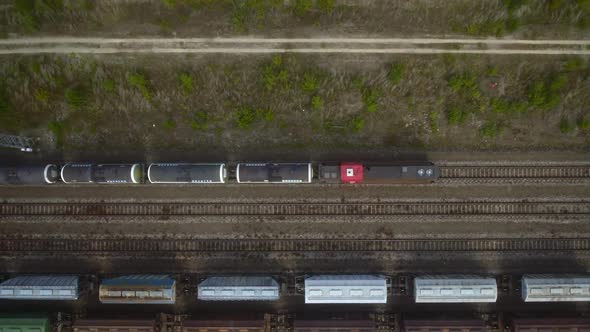 Top View of a Freight Train Carrying Oil