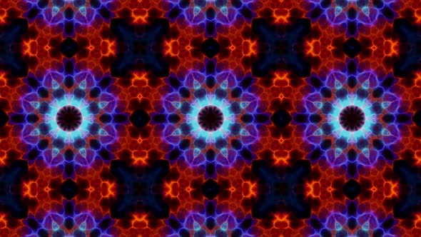 Fractal Red and Blue Kaleidoscope Fire Background Loop 4K 07