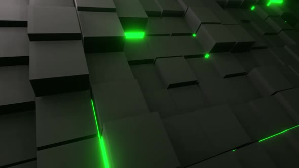 Dark Grey Cubes With Green Light Wave HD