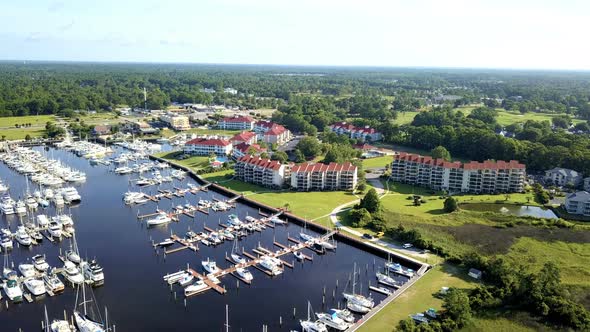 Aerial view of intercoastal marina in South Carolina.