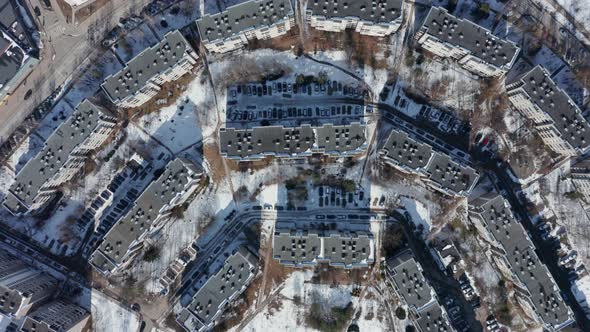 Aerial Drone Shot of USSR Panel Type Apartments, Old Soviet Russian Buildings in Vilnius