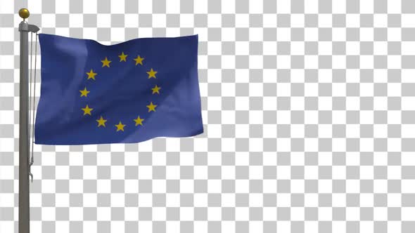 EU Flag on Flagpole with Alpha Channel