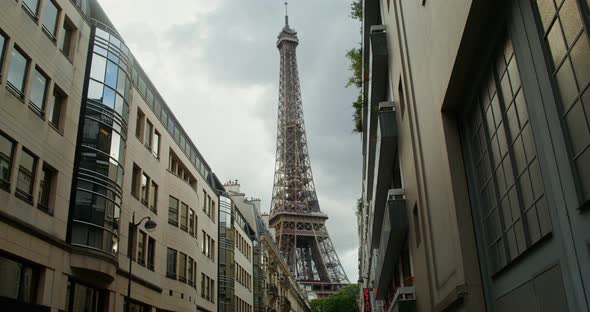 Narrow Street in Paris Overlooking the Eiffel Tower