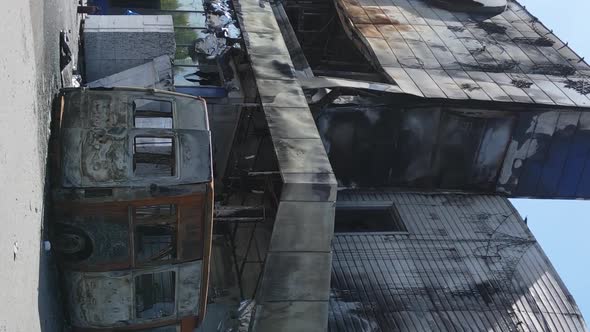 Vertical Video of a Destroyed Building of a Shopping Center in Bucha Ukraine