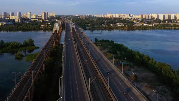 Aerial View of Highway Road Across the River