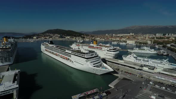 Aerial view of cruise ships in Port of Split