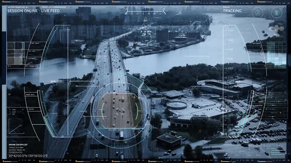 Following A Car Moving On Bridge In City In Advanced Tracking Software alt