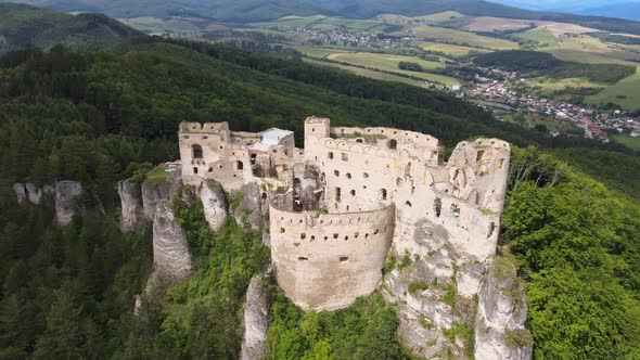 Aerial view of the castle in the village of Lietava in Slovakia