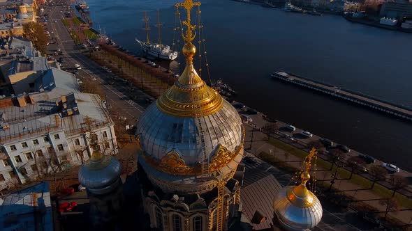 Aerial Footage of Golden Dome of Church of the Assumption of the Blessed Virgin Mary Blockade Temple