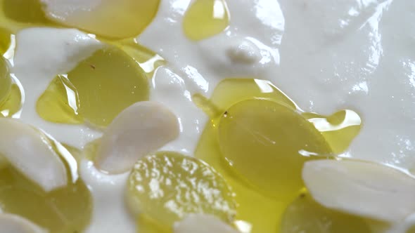 Spanish cold soup ajo blanco from garlic, almonds, wine vinegar, oil and grapes