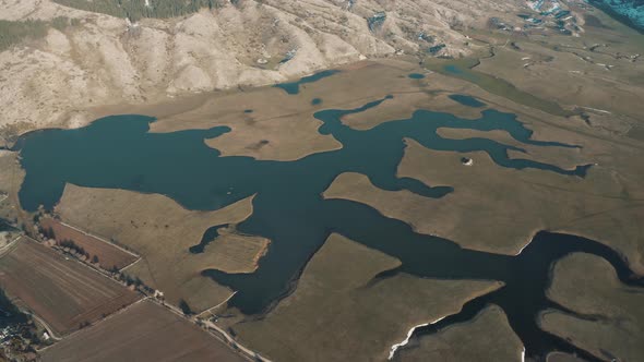 Aerial view shot of lakes in Italy