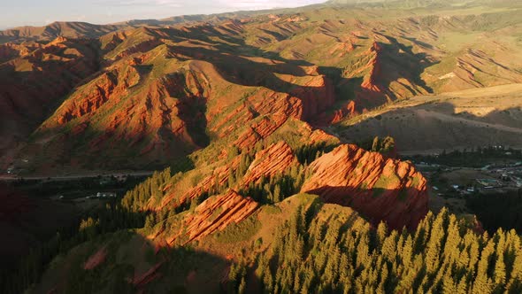 Aerial View of Rock Formation DzhetyOguz at Sunset