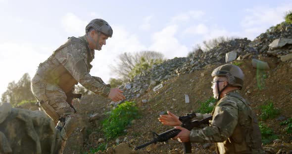 Side view of military soldiers training during military training 4k