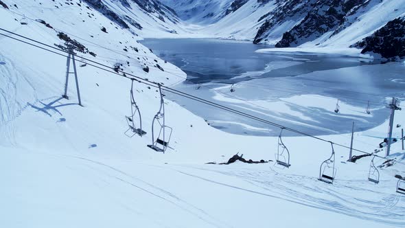 Panoramic view of Ski station centre resort at snowy Andes Mountains.