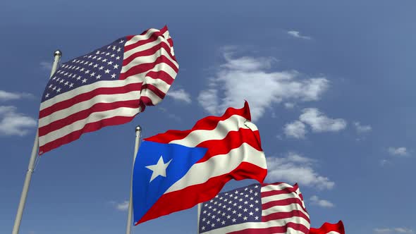 Waving Flags of Puerto Rico and the USA