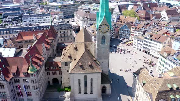 Zurich Church Fraumunster - Aerial close-up