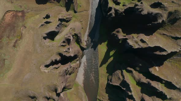 Overhead View of Fjadra River Flowing Through Fjadrargljufur Canyon