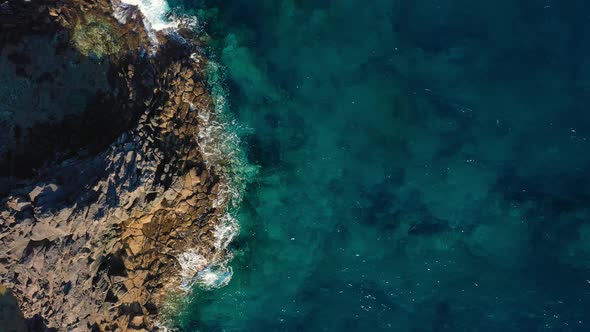 Top View of a Deserted Coast, Rocky Shore of the Island of Tenerife, Aerial Drone Footage of Ocean