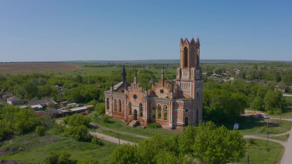 Church of St. Mary in the Neo-gothic Style in the Village of Kamenka, Saratov Region, Russia. The