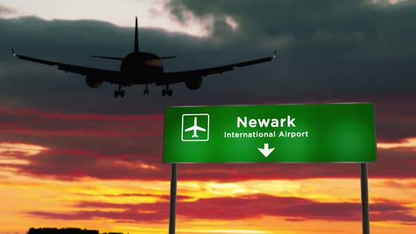 Plane landing in Newark New Jersey, USA airport