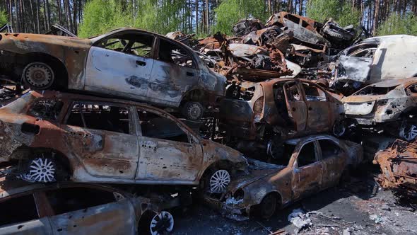 Shot and Burned Cars in the City of Irpen Near Kyiv Ukraine