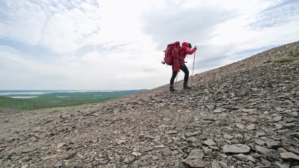 Woman Hiking in Mountains