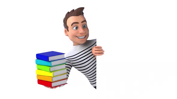Fun 3D cartoon casual character with books