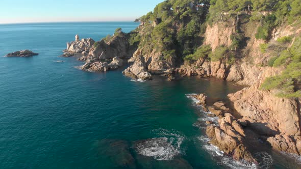 Aerial shots, beach, europe, turquoise water rock, sand, vegetation, transparent water