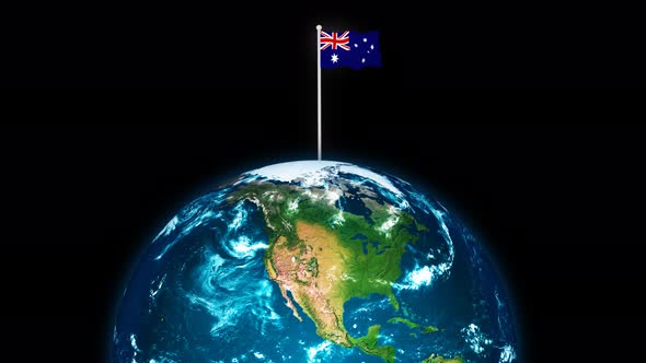 3d Rotated Planet Earth On Flying Australia Flag Animation